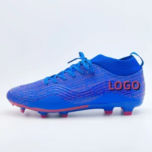 China Custom Logo Botines Futbol Football Boots High Quality Breathable Fly Woven Anti slip Unisex Soccer Shoes