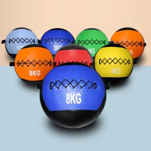 Color Coded Soft Leather Medicine Ball With Handle Heavy Duty Non Bounce Weighted Slam Ball for Gym CrossFit Core Training