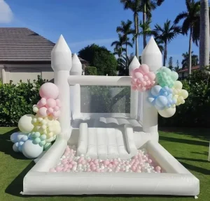 Commercial Grade Kids Birthday Wedding Party White Bounce House Jumping Castle Inflatable Bouncer House With Ball Pit and Slide
