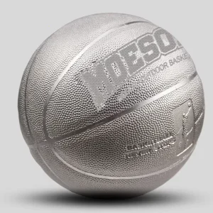 Competition Basketball Custom Logo Silver Shiny PU Basketball Cover Durable Wear Resistant Size 7