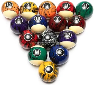 Complete Set of 9-Ball Resin Snooker/Pool Balls Tournament Imported Marble Design in Box Packaging