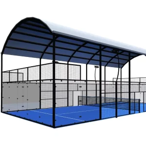 Covered Padel Court with Steel Roof Structure Panoramic Outdoor Padel Tennis Court Galvanized Frame Tempered Glass