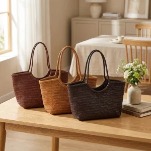 Cowhide Leather Handmade Woven Women tote Bag Large Capacity Genuine Leather Basket Trend Women’s Handbag