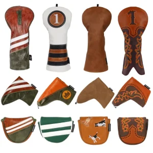 Craftsman Retro Vintage Classic Simple Stripe Pu Leather Golf Head Cover Club Driver Cover Golf Headcover