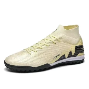 Cream White Black Accent Laced Mid Top Indoor TF Soccer Cleats