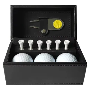 Creative Design Golf Set with PU Leather Accessories Box Wooden Tees Green Forks