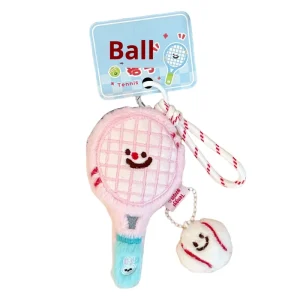 Creative Mini Cartoon Tennis Racket Keychain Custom Logo Semi handcrafted Cultural Keyring with Decorative Hole Bag Pendant