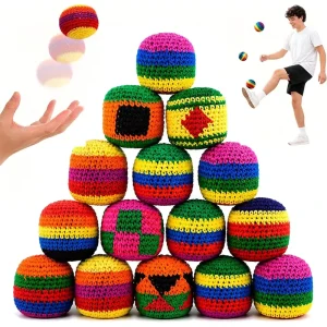 Crochet Footbag Set New Knitted Kick Balls for Kids & Adults Colorful Juggling Toss Bags Footbags for Outdoor Games & Party