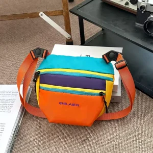 Cross-border Nylon Chest Bag Women Multicolor Shoulder Bag Color-block Outdoor Travel Lightweight Polyester-lined Zipper