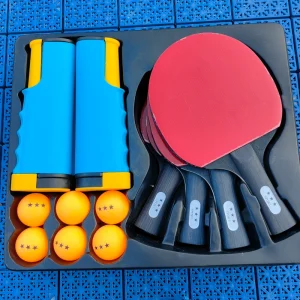 Custom 7 Ply Wood Ping Pong 4player 6ball with Portable Net Table Tennis Rackets Set for Home Indoor Outdoor Table Tennis Bats