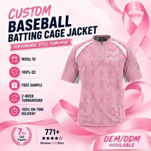 Custom Athletic Fit Batting Cage Jacket With Stand Collar For Baseball Softball Windproof Warm Up Practice Jersey