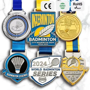Custom Badminton Club Medal 3D Open Championship Series Legends Classic Antique Gold Silver Enamel Custom Ribbon