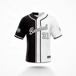Custom Black White Baseball Softball Jersey 100% Polyester Quick Dry Moisture Wicking Breathable Plus Size