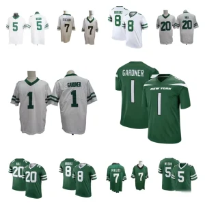 Custom Embroidery NY Jets #1 #5 #7 #8 #20 Short Sleeve Retro Football Jersey Polymesh White Black Green Unisex