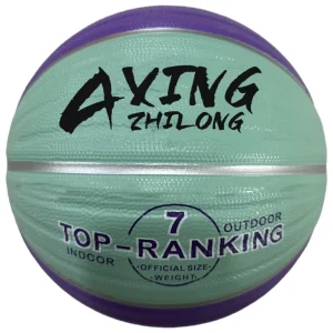 Custom Green/Purple Indoor Outdoor Size 7 Basketball with 3 Deep Lines and Deep Channel Design New Custom Rubber Basketball