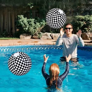 Custom LOGO Summer Checkered Inflatable Beach Ball Water Play Toy for Kids Adults