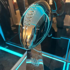 Custom Life Size Metal Rugby Ball Sculpture Sports Award Souvenir Mirror Polished Stainless Steel American Football Trophy