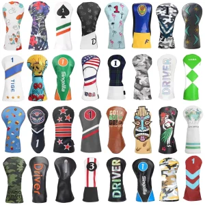 Custom Logo 3D Embroidery Golf Headcover Waterproof PU Leather For Driver Fairway Wood Hybrid Putter Magnetic Closure