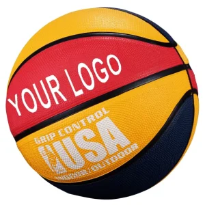 Custom Logo Black Red Yellow Official Rubber Basketball Ball Sizes 3-7 Durable for Training & Promotion Use