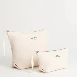 Custom Logo Canvas Fashion Makeup Bags Embroidery Zipper Accessories Pouch Solid Color Cotton Lining Travel Cosmetics