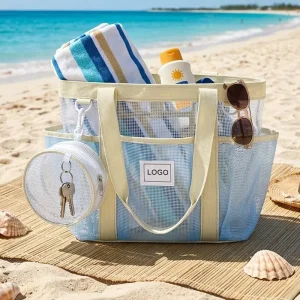 Custom Logo Clear Beach Bag with Round Pouch Large Waterproof Transparent Multi Pocket Tote for Women Pool Travel Summer