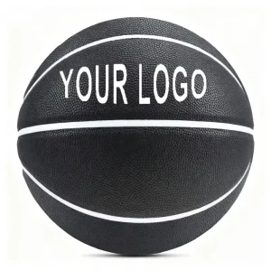 Custom Logo Durable PU Fiber Composite Leather Basketball Sizes 3 7 & 4 Black with White Line