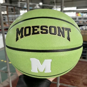 Custom Logo Durable PU Fiber Composite Leather Basketball Sizes 3-7 & 4 Green Basketball