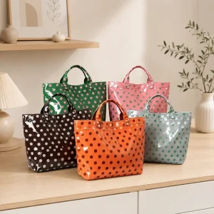 Custom Logo Fashion Polka Dot PVC Tote Bag Large Capacity Waterproof Shopping Bag Casual Beach Bag Travel Handbag