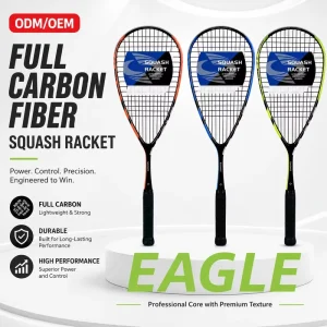 Custom Logo Full Carbon Fiber Squash Racket 185g Professional Teardrop Racquet 12×17 Pattern for Training