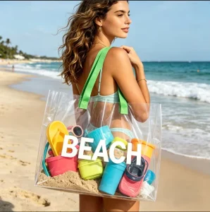 Custom Logo Handles Heavy Load Capacity Widened Base Waterproof Long Lasting Clear Transparent PVC Shoulder Tote Bag