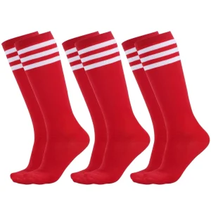Custom Logo Kids Soccer Socks Premium Red Striped Knee High Baseball Softball Socks Youth Athletic Long Tube Football Socks