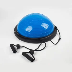 Custom Logo PVC Half Balance Yoga Ball with Resistance Bands and Foot Pump for Pilates and Fitness Exercise