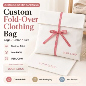 Custom Logo Recycled Cotton Envelope Pouch With Reusable Design for Clothing Apparel Travel Storage Brand Packaging Pouch