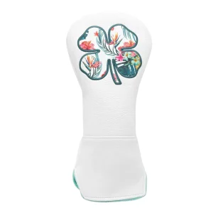 Custom Logo White PU Leather Golf Head Cover Lucky Clover Embroidery Hybrid Golf Wood Covers White Head Covers Golf