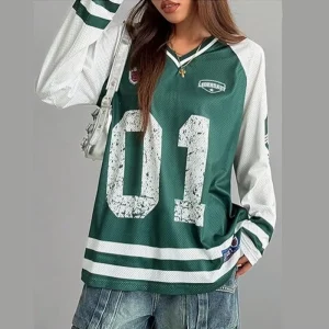 Custom Men’s Jersey Shirts Letter Number Graphic T Shirt V Neck Long Sleeve Tee Oversized Football Jersey Top Streetwear Unisex