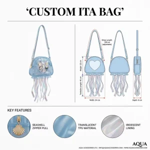 Custom Ocean Themed Ita Bag Iridescent Lining Floating Tentacle Detail Adjustable Strap Clear Merchandise Holder Crossbody Purse