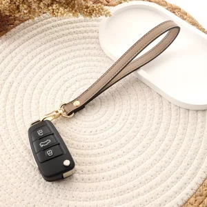 Custom PU Leather Wrist Bag Key Chain Metal Car Key Chain Wallet Wrist Strap Business Portable Lost proof Phone Lanyard