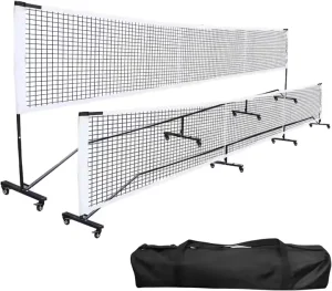 Custom Pickleball Post Net Heavy Duty Portable 22FT Professional Strong System with Eight Wheels