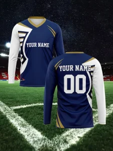 Custom Printed Breathable Tracksuits for Men Personalized Navy Gold Adult American Soccer Jersey Tops OEM Football Wear