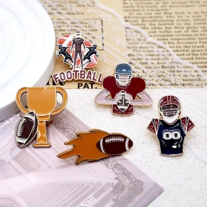 Custom Rugby Sports Star Metal Logo Lapel Pin American Football Jersey Shape Soft Hard Enamel Pin Badge Brooch