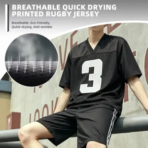 Custom Sublimated Rugby Jersey Men Breathable Quick Dry Mesh V Neck Short Sleeve Team Training Top Printed Number Sportswear