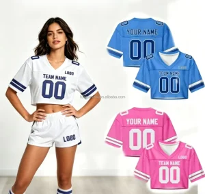 Custom USA Flag Women Crop Mesh Loose Football Jersey Polyester Fabric Girl Football Shirt American Football Jersey