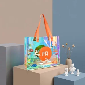 Customizable Logo Holographic PVC Handle Fashion Shoulder Hologram TPU Plastic Laser Beach Iridescent Tote Shopping Bags