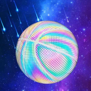 Customization Logo Holographic PU Basketball Reflective Glow Basketball