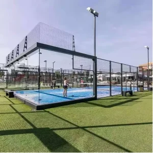 Customized All Weather Padel Tennis Court with Canopy Heavy Duty Structure 12mm Safety Glass Fence LED Lighting System