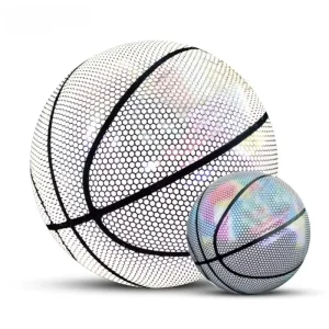 Customized Logo Basketball Official Size 7 Holographic Reflective Training Luminous Basketball
