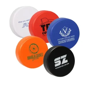 Customized Logo Printed Squeeze PU Hockey Puck Stress Balls PU Hockey Puck Stress Toy Hockey Puck Stress Reliever