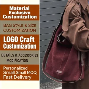 Customized Luxury Suede Shoulder Bag with Fashionable Design Retro Genuine Leather Bucket Bag Large Capacity Crossbody Bag