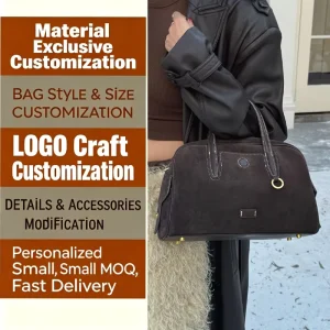 Customized New Suede Bowling Bag Fashionable Retro Genuine Leather Shoulder Bag Large Capacity Designer Diagonal Crossbody Bag