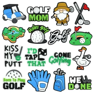 Cute Cartoon Golf Sport Series Soft PVC Shoe Buckle Charm Bulk DIY Holes Golf Putt Clog Shoe Accessory Decoration for Golf Lover